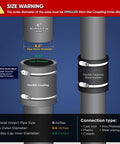Rock Solid Flexible Pvc Pipe Coupling Connector With Stainless Steel Worm Clamp 8 Point 6 Inch Inner Diameter For 8 Inch Nominal Dwv Line size warning image with pipe dimensions