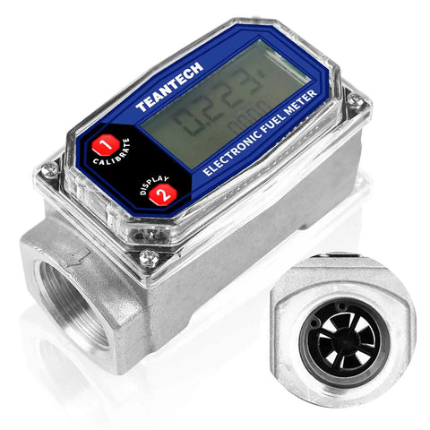 Digital Turbine Flow Meter With LCD Readout And NPT Counter for diesel, gasoline, kerosene, oil, 1 inch inlet, compact design
