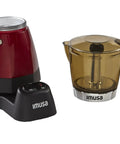 Electric Espresso Moka Maker For 3 To 6 Cups, 48 Oz Capacity, Red, includes a brewer base and transparent carafe