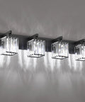 Black Bathroom Vanity Light Fixture With Crystal Accents, featuring sleek 4-Light Wall Sconce on a 32.3-Inch backplate.