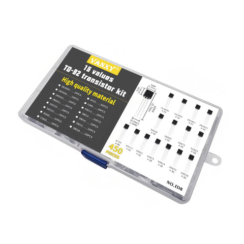 450 Piece TO 92 Transistor Kit With 15 Dope Values Including 2N3904 2N3906 in transparent case for DIY Electronics Projects