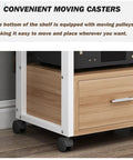 Five Tier AV Media Rack With Drawers Wooden Corner Frame Cabinet and Stereo Stand for Home Office and Studio Gear Multi Functional Storage for Printer Scanner Fax Machine Style 3 60x40x120 cm, with caster wheels