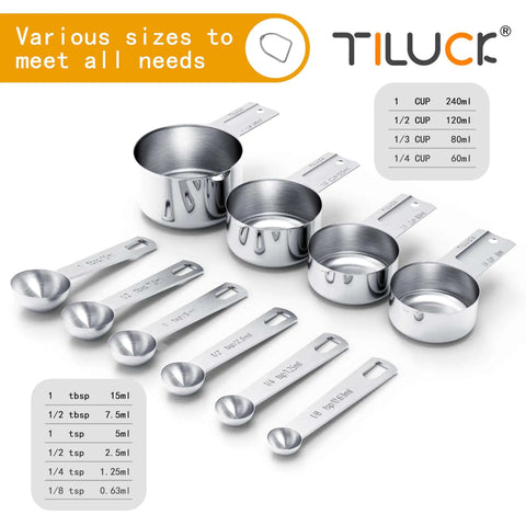 Stainless Steel Measuring Cups And Spoons Set 10 Piece Kitchen Gadgets For Cooking And Baking Premium Food Grade 18/8 Stainless Steel