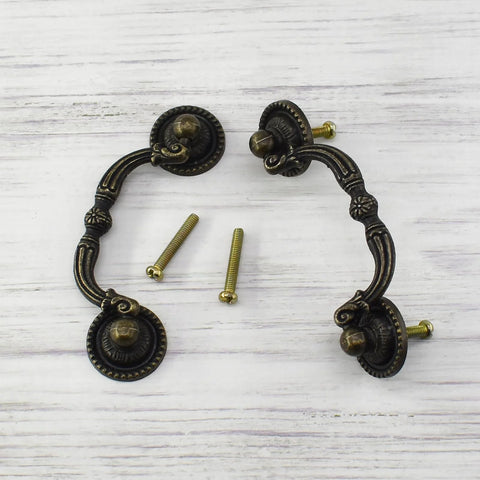 Two Pack 3 Inch Bronze Vintage Antique Style Drawer Pull Handles For Cabinets Dressers Cupboards And Wardrobes with screws