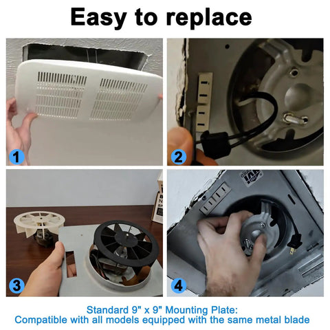 Upgrade Bath Fan Motor Assembly For 763RL B Series Replacement installation steps with 9 by 9 inch mounting bracket