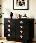 Top Shelf Pink Floral Cabinet Knobs And Drawer Pulls Set Of Four Damn Cute Petal Handles Blinged Out With Sparkling Glass Rhinestones And Polished Zinc Alloy Hardware For Home Overhauls on black dresser.