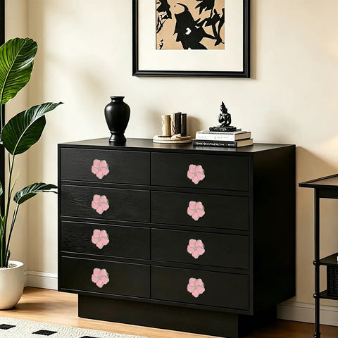 Top Shelf Pink Floral Cabinet Knobs And Drawer Pulls Set Of Four Damn Cute Petal Handles Blinged Out With Sparkling Glass Rhinestones And Polished Zinc Alloy Hardware For Home Overhauls on black dresser.
