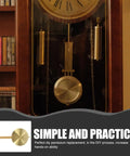 Metal Clock Pendulum Replacement Part 8.26 x 3.54 Inch showcased in a grandfather clock setup for timekeeping.