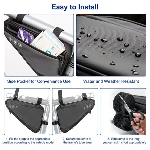 2L Waterproof Reflective Bike Frame Storage Bag with 16 in 1 Multitool, tire patch kit, mini pump, and tire levers installation guide