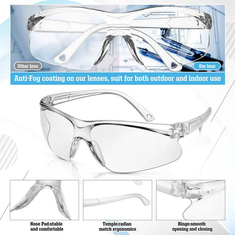 Six Pack Clear Safety Glasses Eyewear Set For Work Lab And Construction ANSI Z87.1 Eye Protection details and features