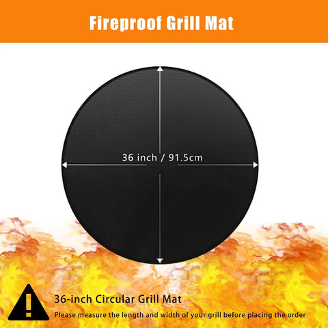 36 Inch Round Fire Pit Mat 2000 Fahrenheit Heat Resistant Fireproof Pad with flames, black circular mat for deck patio protection