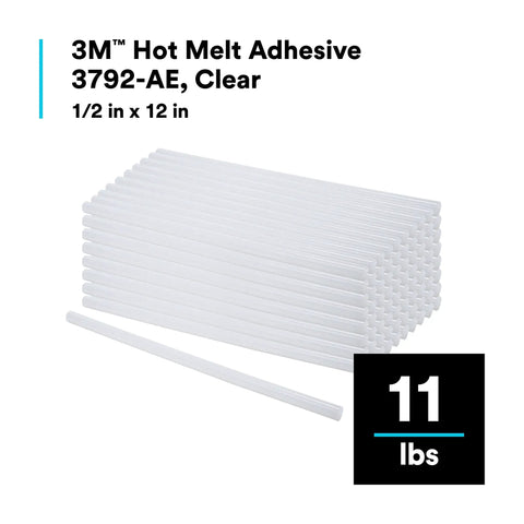 Hot Melt Adhesive 3792 AE Clear, Multi Purpose Glue For Woodworking And Upholstery, 0.45 Inch By 12 Inch, 11 Pound Case