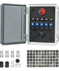12V 5 Gang Rocker Switch Panel With LED Illumination All Weather Waterproof Box with USB and voltmeter for marine and auto use