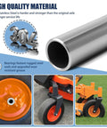 Stainless steel axle and lawn mower wheels showcasing high quality and durability for extended mower service life.