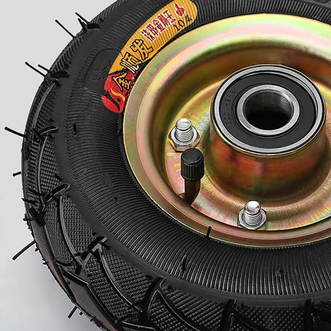 Heavy Duty 6 Inch Pneumatic Caster Wheels 4 Pack Swivel Casters Ball Bearings close-up of wheel with black tread and metal hub.
