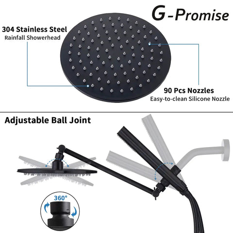 Beefy All Metal Dual Shower Head System With 8 Inch Rainfall Shower Head featuring 304 stainless steel and adjustable ball joint.