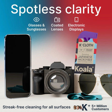 Koala lens cleaning cloths, blue and purple pack of 2, Japanese microfiber for glasses, cameras and screens