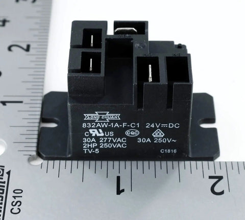 Front view of 832AW-1A-F-C1 24VDC Relay 240VAC General Purpose Relay 30A marked with 30A 250VAC and 24V DC coil