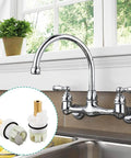 Leak Free Delta Two Handle Faucet Repair Kit With Stem Assembly Replacement Pack Includes Cartridges RP24096 Seats RP4993 Springs And One Quarter Turn Stops 2 Pack shown near a chrome kitchen faucet.