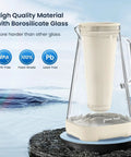 Glass Water Pitcher With Ultrafiltration Membrane And Activated Carbon Filter, 10 Cup Capacity on rocky surface with icons