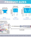 Heavy Duty Auto Fuse Assortment Kit With Slick Tester And Tough Puller shows various fuse sizes and tester layout.