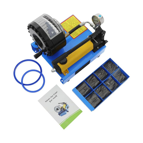 Heavy Duty Hydraulic Hose Crimping Tool Kit With Eight Precision Dies Manual Handheld High Pressure Crimper Machine For Automotive Repairs, blue frame with accessories
