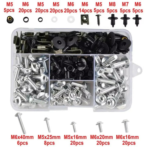Beefy Waterproof Alloy Motorcycle Bolt Kit With Nuts, Bolts And Clips For R1150R R1200GS K1200S K1300S K1600, sealed kit, assorted M5-M8 fasteners
