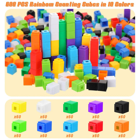 600 Piece Math Cubes Set For Counting And Math Manipulatives Durable Plastic Blocks in 10 colors
