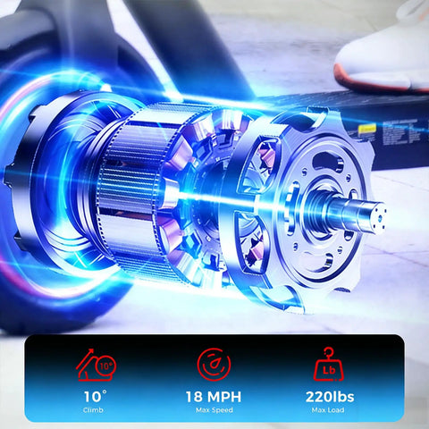 Powerful Electric Scooter For Adults With 500W Peak Motor close-up showing internal components, 18 MPH Top Speed