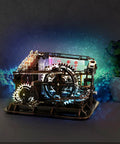 3D Wooden Marble Run Puzzle With LED Lights For Adults Mechanical Wood Model Building Kit with illuminated gears on desk