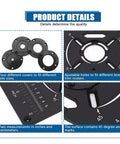 Rock Solid Router Table Insert Plate With Adjustable 62 By 70 Mm Hole Spacing, showing adjustable holes and measurement markings for trim routers.