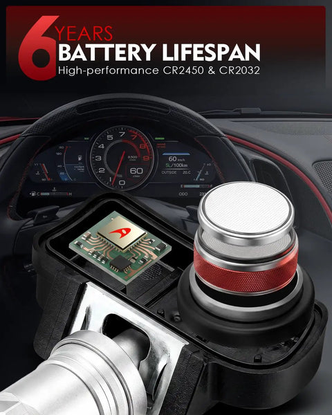 Inside view of Preprogrammed 315Mhz Tpms Tire Pressure Monitor Sensor for Toyota Camry Corolla Cross Avalon Bz4X showing battery and circuit.