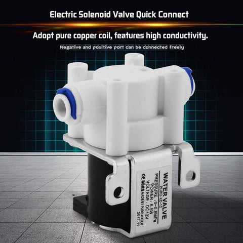 DC 12V Solenoid Valve Normally Closed For Water Purifier And Filter Systems With Copper Coil And Plastic Body on display