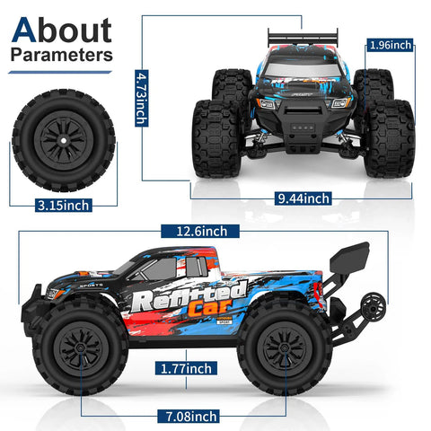 Dimensions of One Sixteenth Scale 4x4 Beast RC Monster Truck With 50 KPH Peak Speed 390 High Torque Motor Durable Axle And Suspension