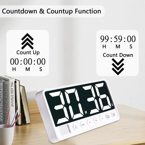 7.1 Inch Digital Kitchen Timer With Extra Large LED Display, Magnetic Back, Rechargeable Countdown And Count Up Timer, Six Alarms