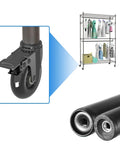 Smooth Rolling 3 Inch Swivel Caster Wheels With 5 16 18 Threaded Stem Set Of 4 Heavy Duty Dual Brake on a mobile clothing rack.