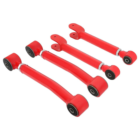 0-8 Inch Lift Adjustable Front Control Arm Kit For Jeep Cherokee XJ Comanche MJ Grand Cherokee ZJ And Wrangler LJ And TJ With Red Powder Coat For Lifted Rigs Front Upper Eye To Eye And Lower Eye To Eye Fit, red steel arms