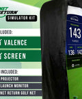 Pro Series Large 9 Golf Simulator Kit with Flex Screen and Darkening Valence for home golf simulators, display showing distance.
