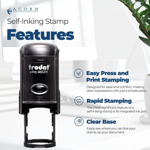 Geocache Found Log Stamp Kit Self-Inking 3/4 Inch Stamp With 11 Vibrant Ink Colors shown with features and plant