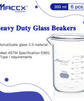 Heavy-Duty 300 Milliliter Glass Beaker Set With 3.3 Borosilicate Griffin Low Form And Printed Graduation Pack Of 6 Durable Lab Beakers