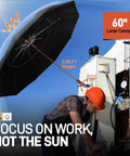 60 Inch Folding Magnetic Work Umbrella With Magnetic Base And Clamp 600Lb Suction 2 In 1 Sun And Rain Protection installed outdoors
