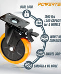 POWERTEC 6-inch swivel caster wheels, set of 4 with dual locking brakes, orange polyurethane wheels