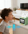 Next Level Smart AI Voice Activated Printer With Ridiculously Fast Inkless Thermal Tech And A Bright 2.4 Inch HD Touchscreen Display For Making Totally Awesome Custom Stickers Everyday in a living room with child.
