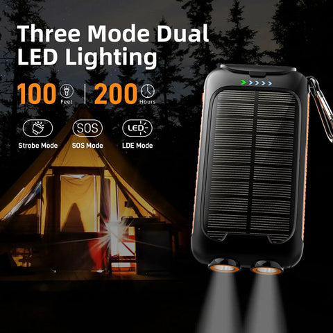 High Capacity Solar Phone Charger 49800mAh With Type-C And Dual USB Ports, Fast 15W Output, waterproof power bank with LED lights