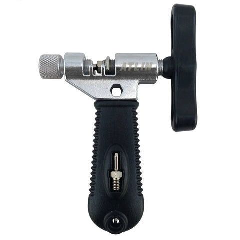ATLIN bike chain tool side view with silver body and black T-handle for 7–10 speed chains