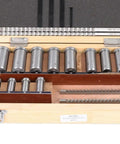 Keyway Broach Kit 22 Pc Set With 4 Broaches, 5 Shims And 13 Bushings, metric tools in high speed steel, open wooden box view