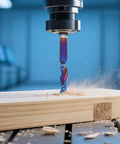 CNC Router Bits 10 Pack Single End Mill Set Tungsten Steel Milling Cutter engraving wood, showing high-speed carving in progress.