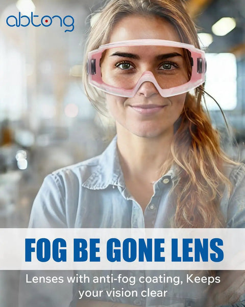 Woman wearing Over Glasses Safety Goggles With Anti Fog Clear Lens For Lab Work And Industrial Use ANSI Z87 1 Certified.