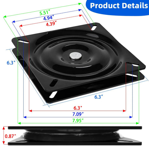 Clamp On Boat Seat Pedestal Mount With 360 Degree Swivel For Jon Boats Kayaks And Fishing Boats With Benches And Bass Skiffs Adjustable From Seven And A Half Inches To Eighteen Inches Powder Coated Galvanized Steel shown with dimensions