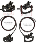 Heavy Duty 4 Piston Hydraulic Brakes For Electric Bike, calipers with hoses, 2 Pin Connector, 180mm Thickened Rotor, front and rear view